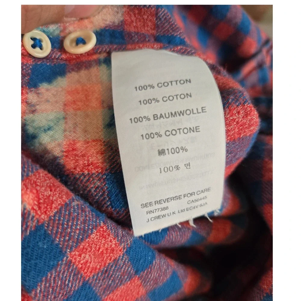 Los Angeles Dodgers x J.Crew Flannel Shirt Mens XLT Red Blue Bleached Back Patch